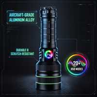 Linterna LED Táctica de Emergencia Recargable por USB, Linterna Potente de 60 W, 3000 Lúmenes, 1000 m, con Zoom RGB