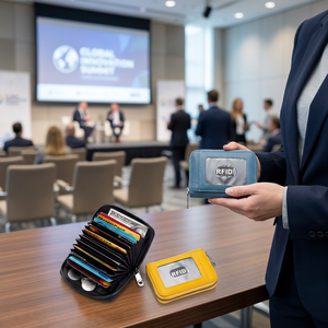 WRIZA Étui à cartes en cuir protégé par RFID avec fentes accordéon, compartiment zippé, design élégant, rangement sécurisé, utilisation quotidienne élégante - Product Image 5