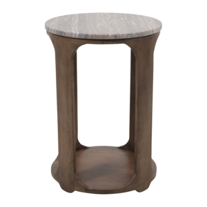 Tavolino Rotondo Moderno in Legno di Mango con Piano in Marmo, Tavolino d'Appoggio Decorativo per Piccoli Spazi, Comodino - Product Image 3