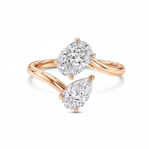 High Quality Lab Grown Diamond <b>Ring</b> with Oval Brilliant Diamond and Elongated Pear Diamond Luxury Bridal Jewelry - Product Image 1