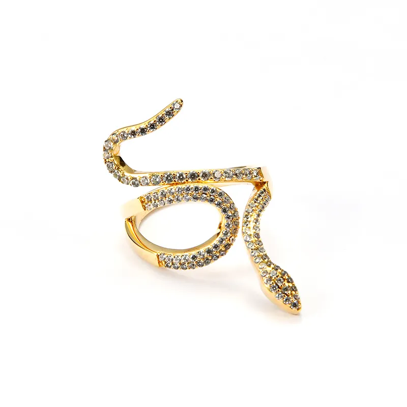 Hot Popular Snake Shape Iced Out Cubic Zircon Huge Opening Ring For Women And Men