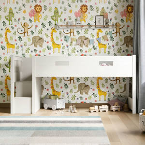 Mid Sleeper <b>Kids</b> Wood <b>Bed</b> <b>With</b> Storage And <b>Stairs</b> Twin Over Full <b>Bunk</b> <b>Bed</b> Solid Wood - Product Image 4