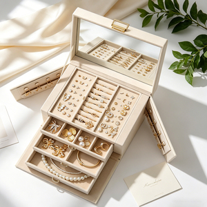 Luxury Large Capacity Jewelry <b>Box</b> with <b>Mirror</b> – Storage Case for Necklace, Ring, Bracelet & Beads, Organizer Chest - Product Image 3