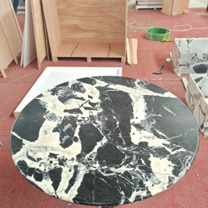 Table à manger en marbre noir Calacatta de haute qualité, style moderne français, prix de gros, design nordique de luxe pour restaurant et maison - Product Image 2
