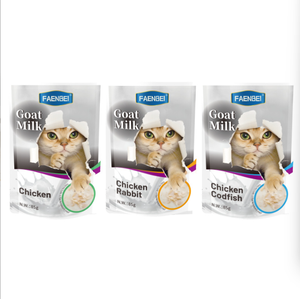 Snacks para Mascotas a Bajo Precio, Paquete de Leche de Cabra, Snacks para Gatos, Comida Húmeda, Leche de Cabra, <span class=keywords><strong>Pollo</strong></span> Desmenuzado en Bolsa, Conejo, Bacalao, 85g - Product Image 1