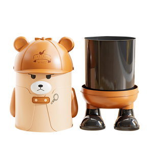 EXCLUSIF Petit Ours Poubelle Mignon Dessin Animé Haut De Gamme Pas De Pliage En Plastique PP Bureau Maison Stockage Poubelle avec Pieds Épais - Product Image 3