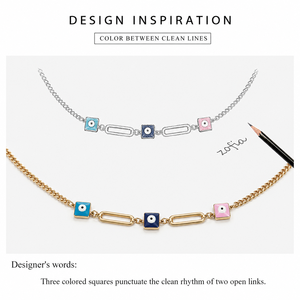 Collier œil color block en acier inoxydable plaqué or 18 carats sous vide, variantes couleur or et argent - Product Image 4
