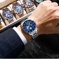 Relojes POEDAGAR 916 para hombre, relojes de cuarzo con esfera de cielo estrellado, elegantes y de negocios, relojes de lujo de cuero, resistentes al agua y luminosos, para hombre, ideales para regalo.