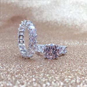 925 комплект из стерлингового серебра, свадебный набор, круглое кольцо с муассанитом и сочетающейся лентой, свадебные аксессуары - Product Image 6