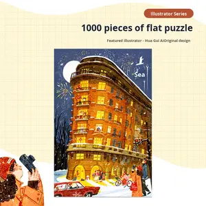 Personalizable 1000 piezas Shanghai Building Street Scene Rompecabezas Adulto Alivio del estrés Ilustración original Madera Material EVA - Product Image 2