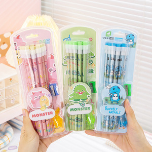 Venta <span class=keywords><strong>al</strong></span> <span class=keywords><strong>por</strong></span> <span class=keywords><strong>mayor</strong></span> papelería escolar 12 piezas dibujos animados lindo monstruo 2B borrador lápiz conjunto para niños - Product Image 3