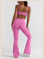 Ensemble de vêtements de sport sexy pour la salle de sport, soutien-gorge à nœud torsadé, pantalon évasé à poche en forme de V, tenue de jogging d'entraînement de fitness en plein air