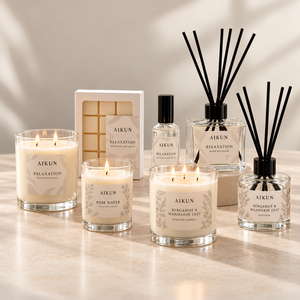 Aikun Assorted Relaxation Clear Glass Multi Item Home Fragrance Set Candle Reed Diffuser <b>Room</b> Spray OEM ODM for Spa Gifting - Product Image 2