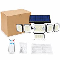 Lampe murale solaire à 6 têtes, 366 LED, double capteur de mouvement PIR, avec télécommande, IP44