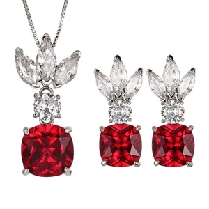 Ensemble de bijoux pour femmes en cuivre écologique, design haut de gamme, zircone cubique bleue 12*12-10*10mm, ensemble de bijoux assorti - Product Image 1