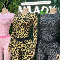 Ensemble 2 pièces pour femme Milady en nylon imprimé léopard, haut à manches longues et leggings taille haute, taille élastique, tenue de sport