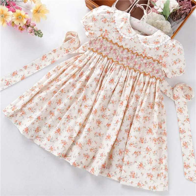 C0262673 yaz çiçek çiçek mor pamuk çocuklar giyim önlüklü bebek kız çocuk elbiseleri rahat toptan çocuk elbise