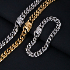 สร้อยคอแบบ Cuban Link ชุบทอง 18K ทำจากสแตนเลส ขนาด 7-30 นิ้ว 6 มม. 8 มม. 10 มม. 12 มม. 14 มม. สร้อยคอไทเทเนียมแบบ Cuban - Product Image 5