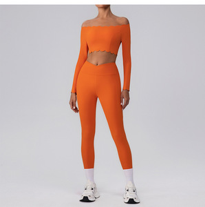 Yoga Sets Fitness Women Long Sleeve Push-up Off-Shoulder Yoga Crop Top V <strong>Shape</strong> Quick Drying High Waist Butt Lifting <strong>Leggings</strong> - Product Image 3