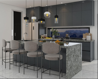 Cuisine modulaire George Group Canada Design gris foncé mat avec évier en marbre cascade et robinet pour appartement