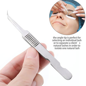 Pince à cils isolante à pointe inclinée en acier inoxydable, applicateur personnalisable pour extensions de cils, outil de beauté, prix de gros - Product Image 4