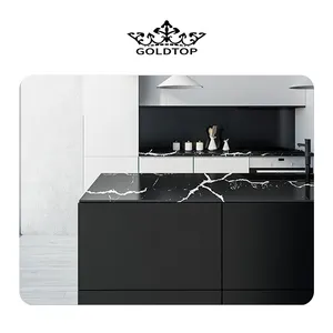 GoldtopQuartz OEM/ODM Quartzo meja makan mewah meja teh batu buatan 5090 Calacatta Nero meja kuarsa hitam