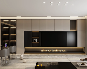Modern <b>Wood</b> TV <b>Cabinet</b> with LED Light Fireplace Design Wall-Mounted Lift for Living Room & Hotel Use - Product Image 2