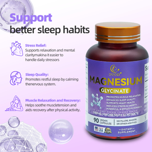 DUOZI Glycinate de magnésium à haute absorption 500 mg Capsules végétaliennes pour le sommeil, la relaxation musculaire et le soulagement du stress 90 capsules - Product Image 4