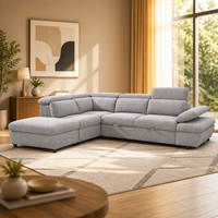 Canapé d'angle modulable 5 places avec chaise longue, minimaliste, rembourré en mousse, pour appartement, salon ou hôtel, avec appuie-têtes réglables
