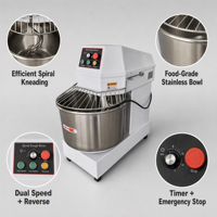 Spiraaldeegmixer, commerciële deegkneedmachine, dubbele snelheid, roestvrijstalen kom, bakkerijapparatuur