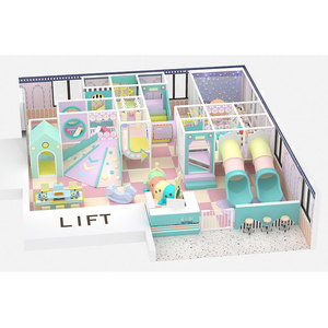 Macaron Indoor Playground Amusement Set 423sqm/4553sqft Blue Magenta Bounce House Ball <b>Pool</b> Racing <b>Slide</b> Roller <b>Slide</b> School - Product Image 2