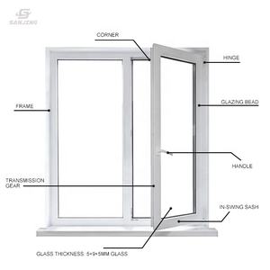 Fenêtre à battant française en alliage d'aluminium en verre trempé insonorisé à <span class=keywords><strong>double</strong></span> <span class=keywords><strong>vitrage</strong></span> en <span class=keywords><strong>PVC</strong></span> à fort impact résistant aux ouragans - Product Image 6