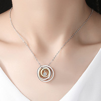 Nouveau collier en strass cercle à trois couches pendentif imbriqué je t'aime maman collier porte-bague en acier inoxydable avec cristal