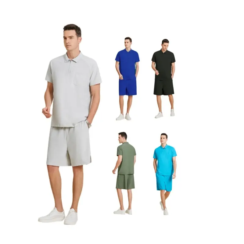 Roupa esportiva masculina casual primavera verão calças de cinco pontos camisa de manga curta e shorts roupa de treino de secagem rápida conjunto de 2 peças