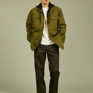 定制夹克男式外套高品质新款男式时尚DTG印花100% 棉斜纹纽扣夹克男式工作夹克
