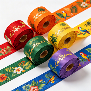Cinta de Grosgrain con Estampado Personalizado de Plantas Tropicales, Aves y Jirafas, Rollo de Poliéster para Envolver Regalos de Verano, Venta al Por Mayor - Product Image 6