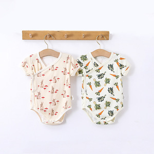 Mameluco de bebé con estampado Floral de verano 2025, mono de estilo europeo y americano, tela de algodón de manga corta con botones laterales informales - Product Image 5