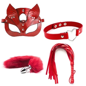 Ensemble de bondage BDSM de quatre pièces, comprenant un plug anal en métal érotique, un masque pour les yeux, un collier et un <span class=keywords><strong>fouet</strong></span>, pour les couples, jouets sexuels, accessoires de scène - Product Image 3