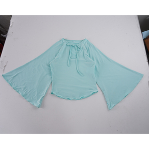 Blusa Corta de Mujer con Mangas Acampanadas y Cordones, Detalle de Malla Transparente, Lazo Frontal, Ajuste Ceñido, Manga Larga, Elegante, Sexy, Casual - Product Image 2