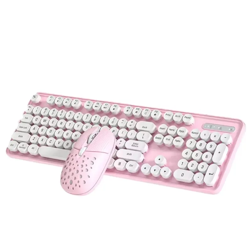 Retro 2.4G USB Wireless Pink Keyboard Mouse Combo Set Cute Lipstick Keys Wireless Keyboard And Mouse Combo For Girls