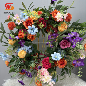 พวงมาลาดอกไม้ประดิษฐ์สีสันสดใสสำหรับตกแต่งงานแต่งงานแบบเรียบประดับโต๊ะกลางดอกกุหลาบใบไม้ - Product Image 6