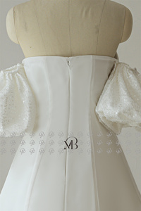 Robe de mariée courte Mily Bridal QD06323 avec manches amovibles, col droit et fermeture éclair au dos - Product Image 6