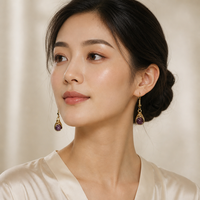Boucles d'oreilles pendantes en pierre précieuse naturelle en forme de goutte, plaquées or, avec crochets pour femmes