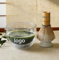 Ensemble de bols à matcha en verre transparent, faits à la main, avec fouet en bambou, pour la cérémonie du thé matcha japonaise