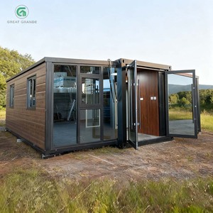 منزل حاويات قابل للتوسيع بطول 20 قدمًا مع جدران زجاجية وألواح معدنية منحوتة، منزل مسبق الصنع معزول للمكاتب - Product Image 1