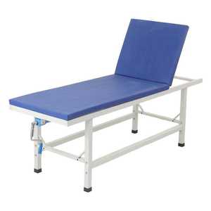 Cama de masaje con estructura de hierro, acolchado azul, altura ajustable para uso en spa, clínica u hospital. - Product Image 1