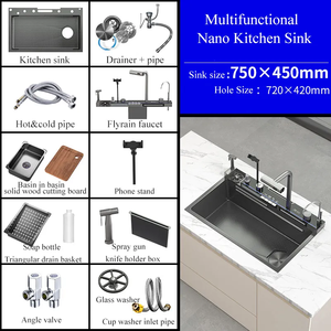 Fregadero de Cocina de Acero Inoxidable Tipo Cascada, Fregadero Grande de un Solo Tazón con Grifo Extraíble y Múltiples Accesorios - Product Image 6