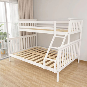 Lit superposé double sur grand lit avec escalier en bois massif, cadre d'escalier durable au design moderne pour chambre à coucher avec barrières de sécurité - Product Image 1