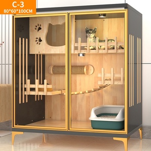 บ้านไม้สำหรับสัตว์เลี้ยงแบบวิลล่าในร่มพร้อมเตียงและตู้โชว์ - Product Image 1