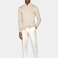 Cardigan Pull Zippé Homme Tricoté Marron Clair Hiver